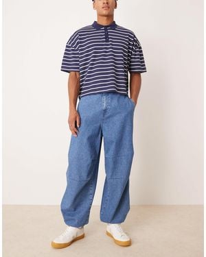 ASOS Oversized Parachute Jeans With Drawstring And Contrast Stitch - Blue