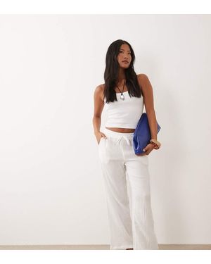JDY Petite Pantalones Blancos De Pernera Ancha De Bambula