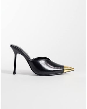 JW PEI Mules De Tacón Savannah Con Detalle Metálico En La Puntera En - Negro
