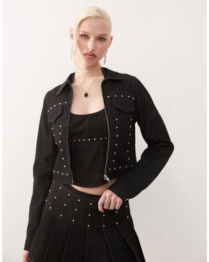 Motel Ronira Stud Detail Fitted Denim Jacket - Black