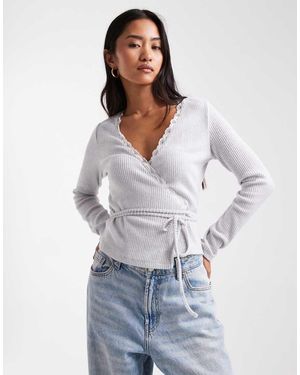 Miss Selfridge Brushed Rib Knit Wrap Top - White