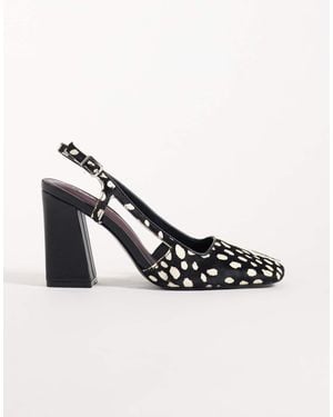ASOS Polish Premium Hair On Real Leather Slingback Block Heeled Shoes - Metallic