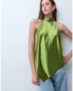 Pieces Halterneck-top aus satin mit asymmetrischem saum - Grün