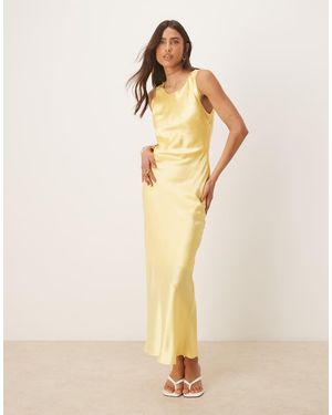 SELECTED Vestido Largo Amarillo De Tirantes De Satén De - Neutro