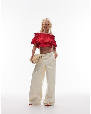 Mango Top Con Escote Palabra De Honor Y Detalle Fruncido De Algodón Premium De La Colección Con Kaia Gerber De - Rojo