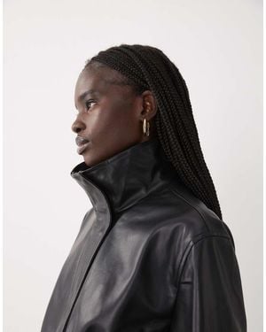 Mango Teen High Neck Faux Leather Jacket - Black