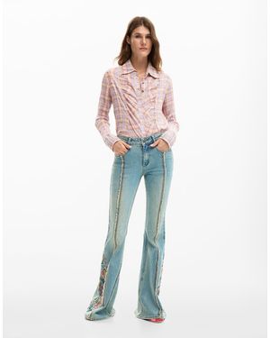 Desigual Jeans Trousers With Flower Topstitching - Blue