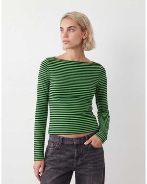 Weekday Annie Soft Boat Neck Long Sleeve Top - Green