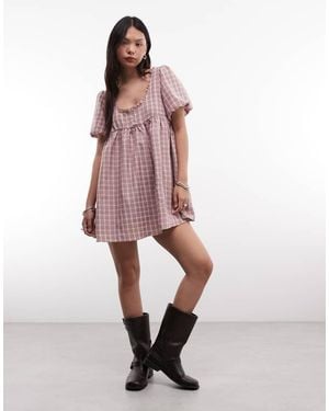 Daisy Street Square Neck Smock Mini Dress - Pink