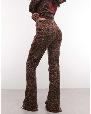 TRUE RELIGION High Rise Leopard Print Baby Terry Bootcut Trousers Co-ord - Brown