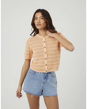 Brave Soul Short Sleeve Stitch Detail Crew Neck Cardigan - Blue