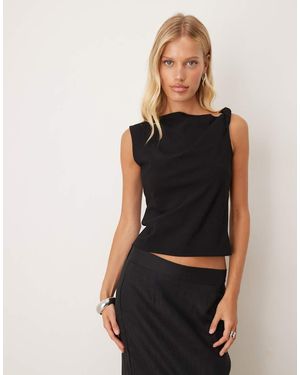Mango Asymmetric Twist Strap Sleeveless Top - Black