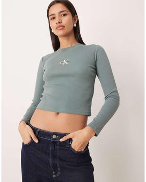 Calvin Klein Monogram Logo Long Sleeve Top - Grey