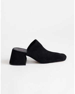 TOPSHOP Alberto Real Leather Wide Block Heel Mules - Black