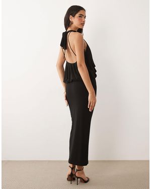 TFNC London Slinky High Neck Halter Detail Backless Maxi Dress - Natural