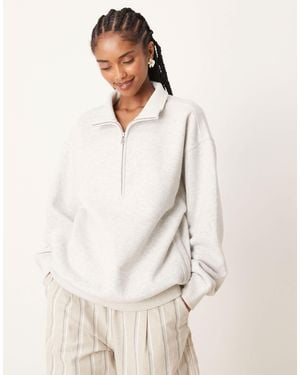 Abercrombie & Fitch Quarter Zip Sweatshirt - Natural