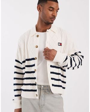 Tommy Hilfiger Cable Knit Relaxed Fit Cardigan - White