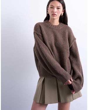 TOPSHOP Fluffy Knit Exposed Seams Easy Sweater - Brown