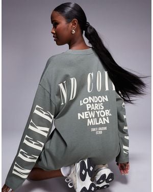 ASOS Weekend Collective Oversized Long Sleeve T-shirt Dress With Back Logo - Gray