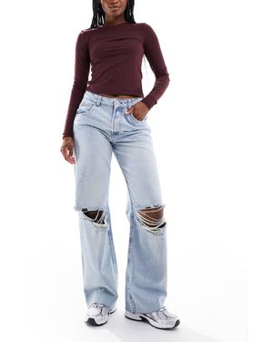 ASOS Vaqueros De Talle Bajo Y Corte Holgado Con Lavado Vintage Y Diseño Rasgado De -Azul