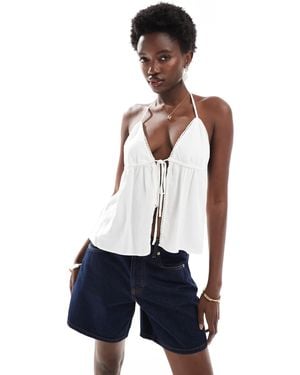 Pull&Bear Linen Halterneck Top - White