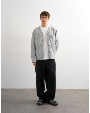 TOPMAN Oversized Fit Jersey Cardigan - Gray