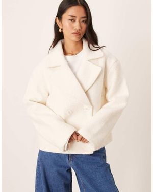 Pimkie Wool Look Double Breasted Collared Cropped Jacket - Natural