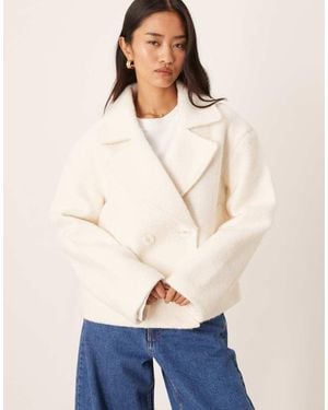 Pimkie Wool Look Double Breasted Collared Cropped Jacket - Natural