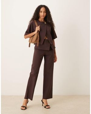 ASOS Tailored Fold Over Gold Button Straight Leg Pants - Natural