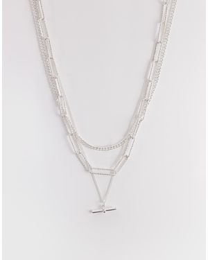Accessorize Collier délicat à 3 rangs avec barre en t - argenté - Blanc