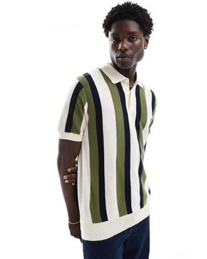 Ben Sherman Vertical Wide Stripe Polo - White