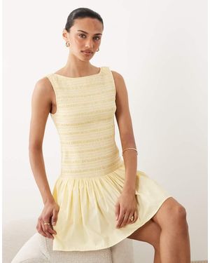 Abercrombie & Fitch Slash Neck Smocked Skort Mini Dress - Natural