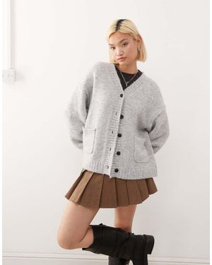 Weekday Cárdigan Holgado Con Cuello De Pico De Mezcla De Lana De - Gris