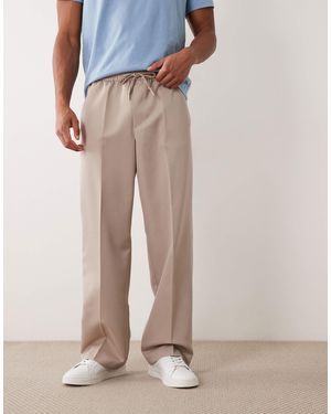 ASOS Tailored Pull On Wide Leg Pants - Natural