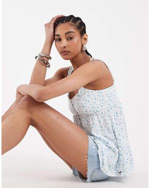 Hollister Túnica Larga Blanca De Tirantes Estilo Babydoll Con Estampado De Florecitas De - Blanco