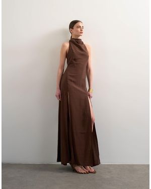 TOPSHOP Halter Cowl Maxi Dress - Brown