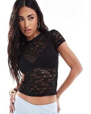 Edikted Fitted Lace Baby Tee - Black