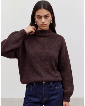 Vero Moda Pull oversize à col montant en maille duveteuse chocolat - Violet
