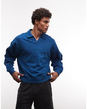 4505 Cotton Oversized Polo Sweatshirt With Quick Dry Finish - Blue