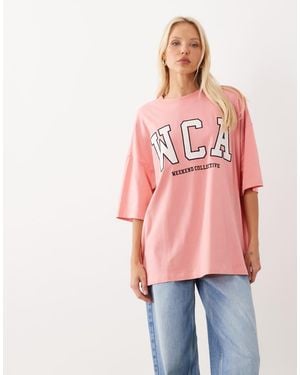 ASOS Weekend Collective Icon Oversized T-shirt With Embroidered Wca Graphic - Pink