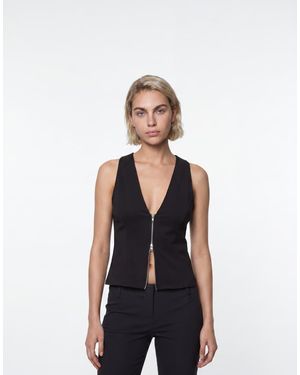 Weekday Zip Up Woven Top - Black