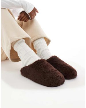 SEQWL Pantuflas Estilo Mules Con Acabado Mullido De -Blanco - Marrón