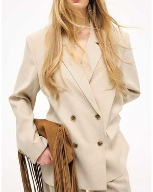 NA-KD Double Breasted Oversized Blazer - Natural