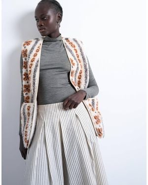 TOPSHOP – mehrfarbige weste aus teddyfell mit abstraktem print - Grau