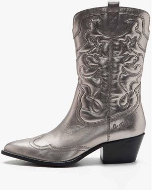 OFF THE HOOK Soho Knee Leather Cowboy Boots Calf Boots - Grey