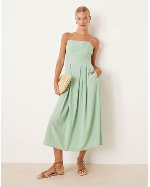 Mango Shirred Bodice Midi Dress - Green