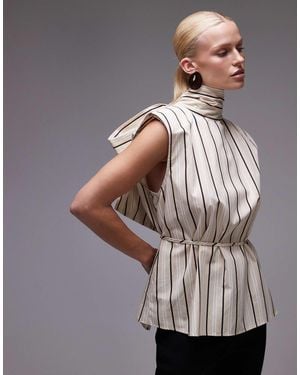 ASOS Shoulder Pad Tie Neck Blouse - Gray