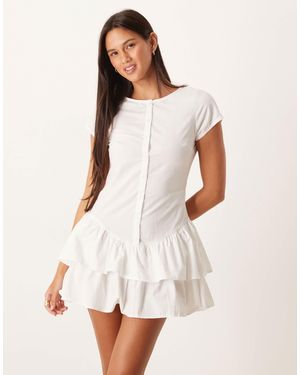Motel Movan Drop Waist Poplin Mini Dress - White
