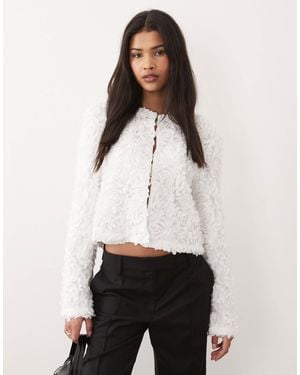 Vila Floral Jacquard Clasp Front Top - White