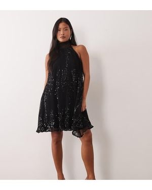 TFNC London Pleated Sequin Halter Neck Mini Dress - Black